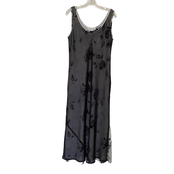 EXPRESS 11/12 Long Dress Chiffon Roses Black Sheer Goth WhimsiGoth Fairy Grunge - Picture 1 of 13